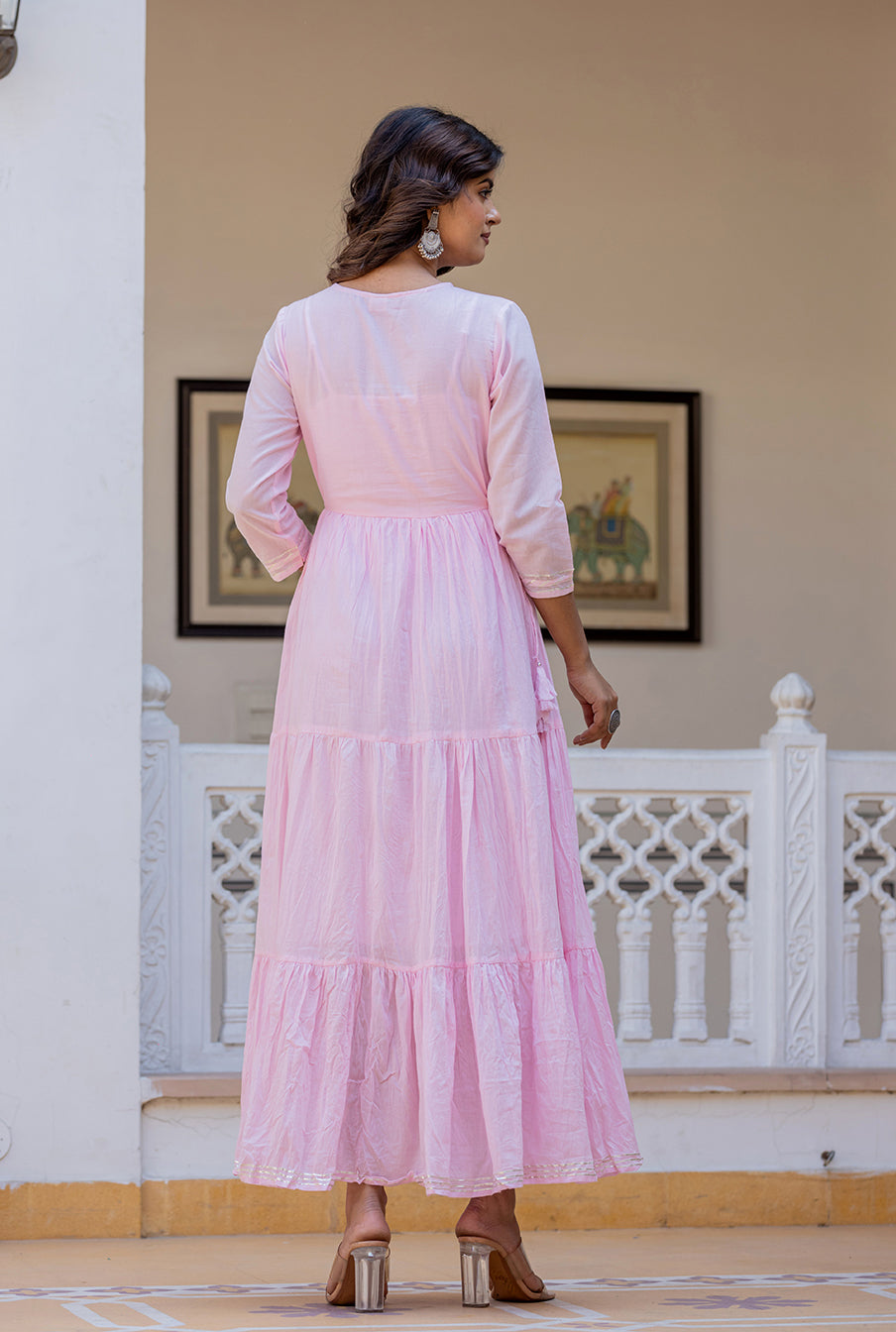 Buy Pink Cotton Ethnic Gown Online in India | Best Indian Traditional Dress Online 