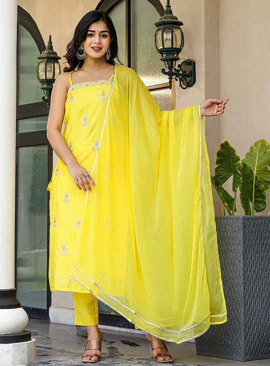 Buy a Designer Yellow Silk Suits Online in India | Best Stylish Suits for Women at Kaajh