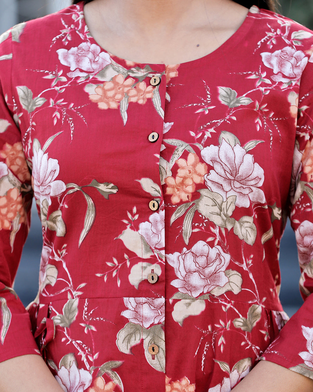  Red Floral Cotton tunic for women | Best Designer Short Kurti Top
