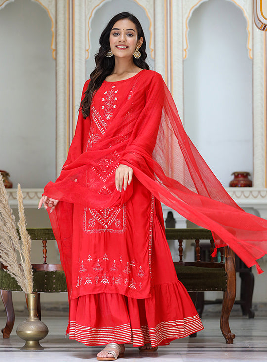 Buy  Red Sharara Dress for weddings 