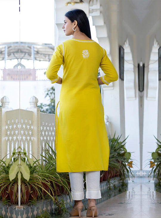 Buy Yellow Chikankari suit set For Women