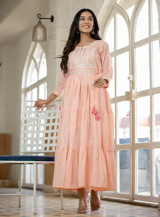 Buy Peach Ethnic Dress for ladies | Best Indian Traditional Dress for Women Online