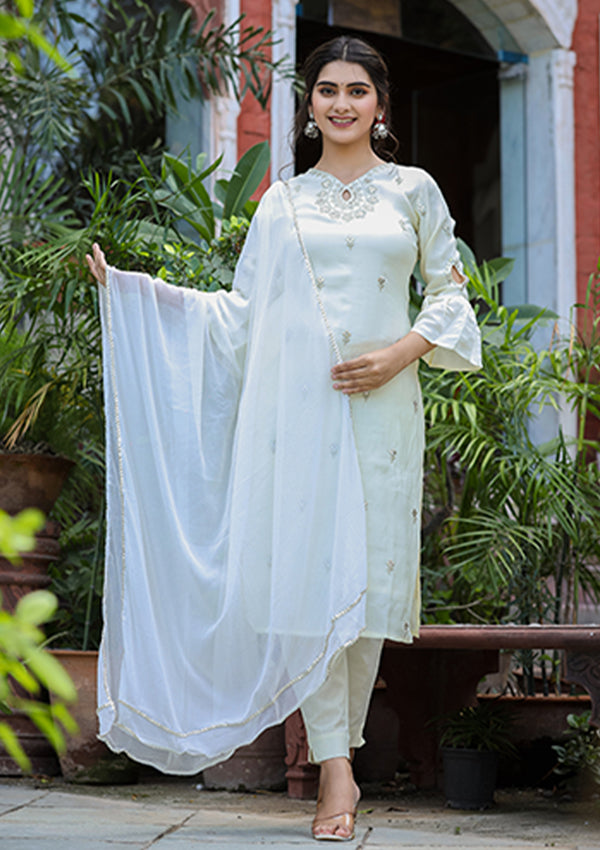 Buy Off White Silk Suit Set for Women 