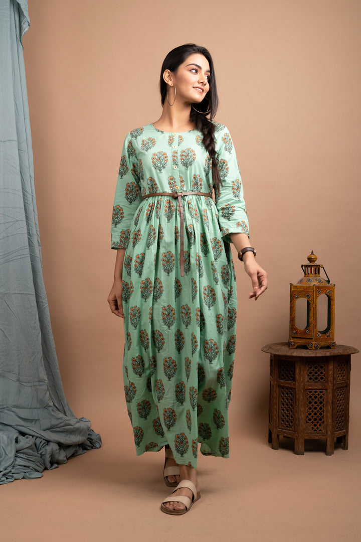 Green Booti Print Ethnic Gown (PACK OF 1)