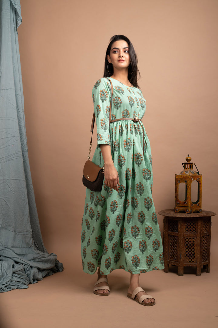 Green Booti Print Ethnic Gown (PACK OF 1)