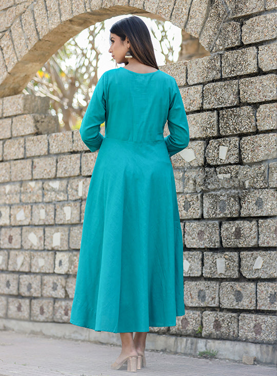 Buy Teal Green Anarkali Kurti Online | Best Designer Long Kurtis for Women