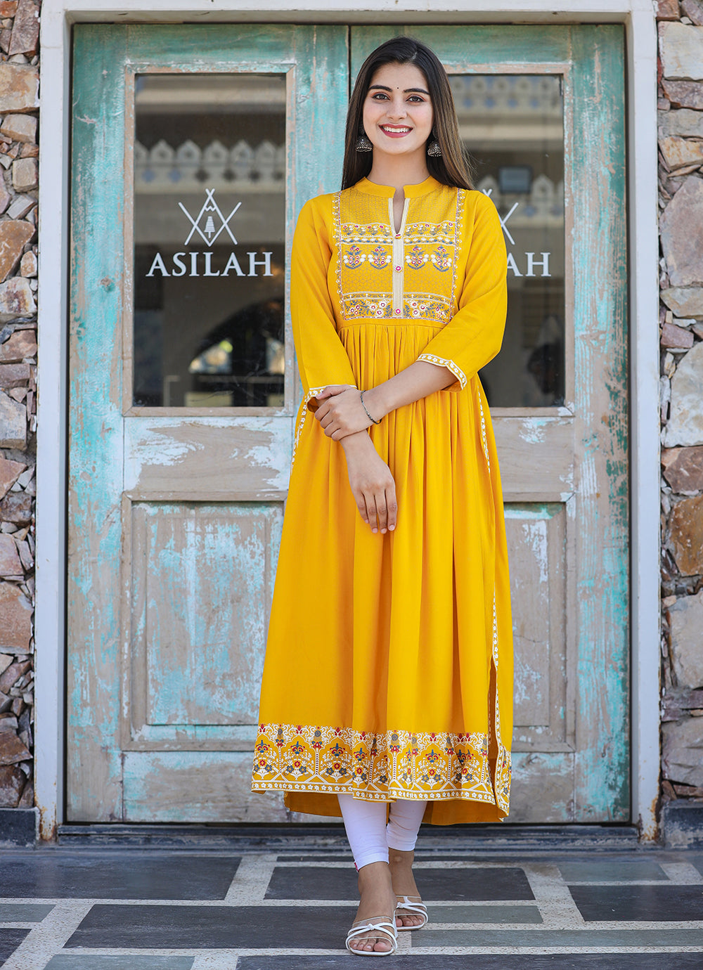 Buy Mustard Cotton Long kurti for Women | Best Formal Full Sleeve Kurta