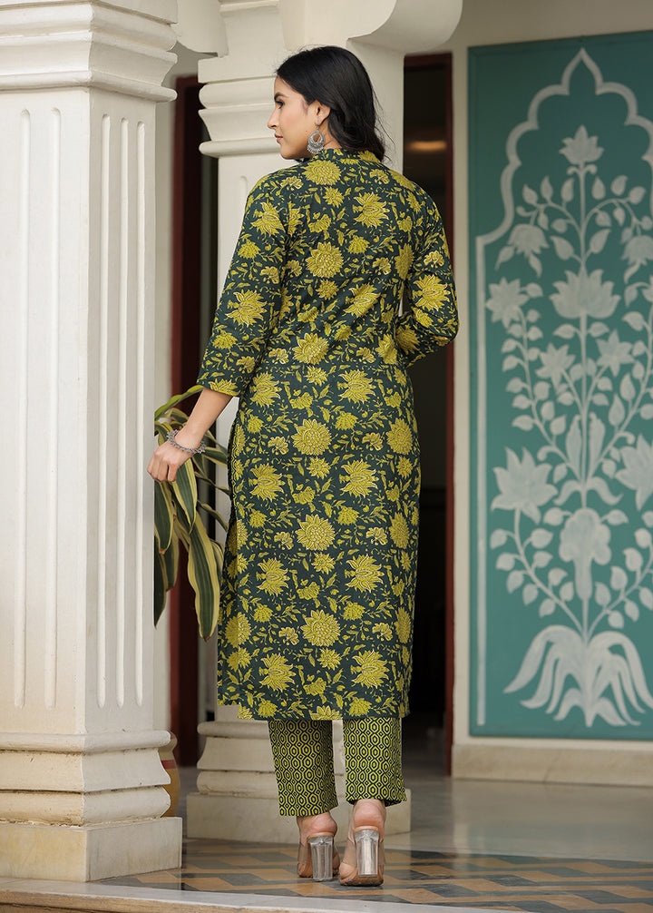 Buy a Green Floral Suit Set With Dupatta Online | Best Cotton Suit for Ladies