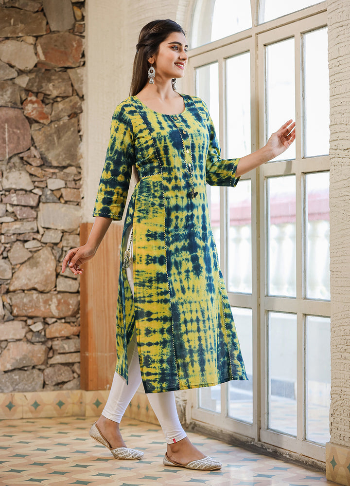 Buy Green Tie Dye Casual Kurta for Women | Best Cotton kurti for Ladies