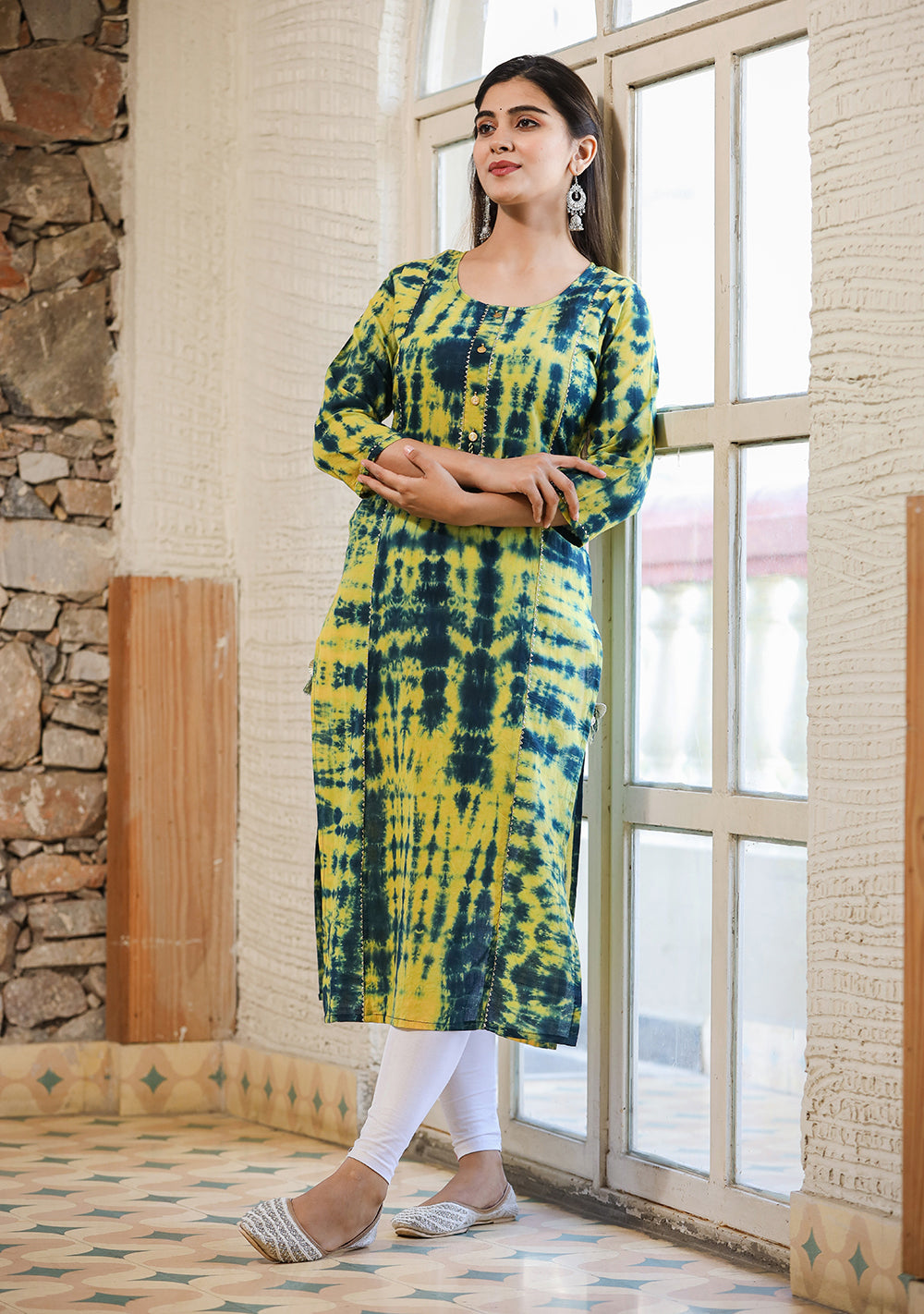 Buy Green Tie Dye Casual Kurta for Women | Best Cotton kurti for Ladies