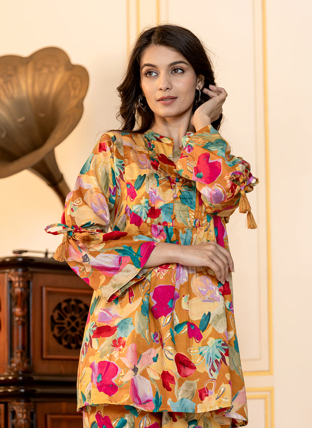 Multi Color Floral Printed Butter Cotton Co-ord Set (Set Of 2)