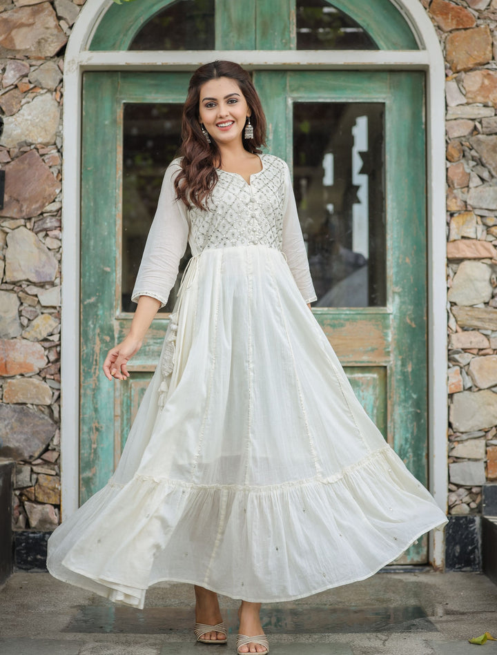 Buy a Designer White Ethnic Gown online | Best Long Ethnic Dress for Women