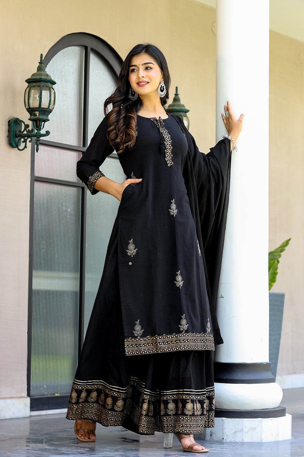 Midnight Black Designer Soft Net Sharara Suit with overall Sequins wor –  Ethnos