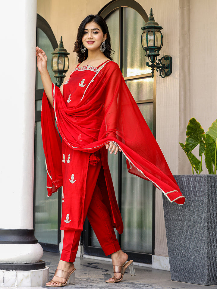 Buy a Designer Red Silk Suits Online in India | Best Stylish Suits for Women a Kaajh