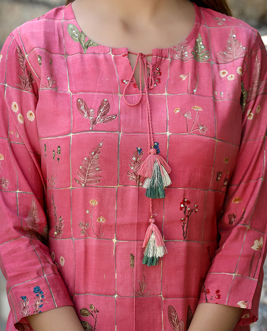 Pink Printed Cotton Kurta Pant Set (pack of 2)