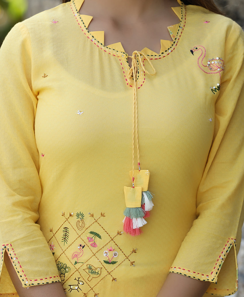 Yellow Cotton Sharara Suit 