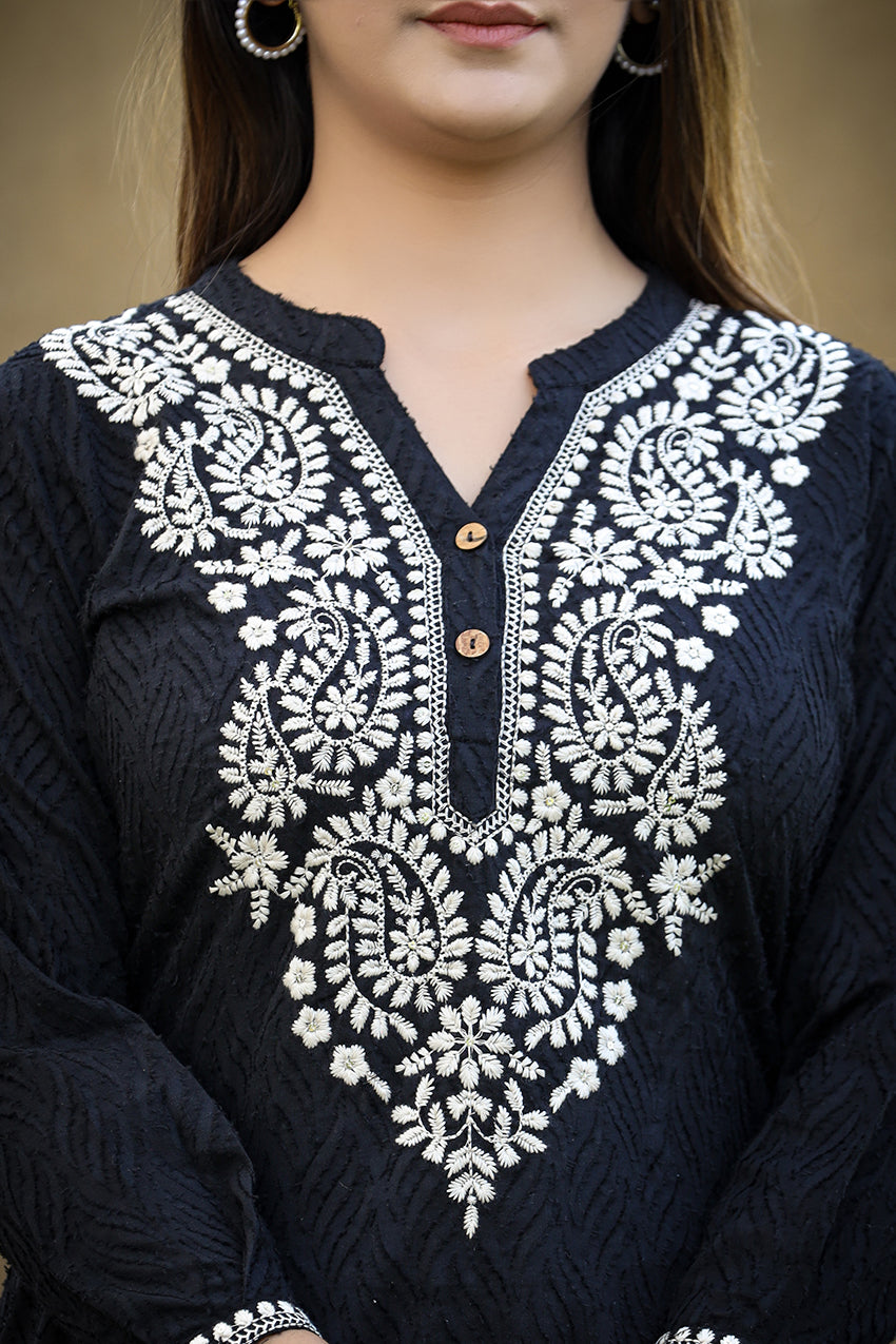 Black Embroidery Partywear Top | Best Short Kurti for Women 
