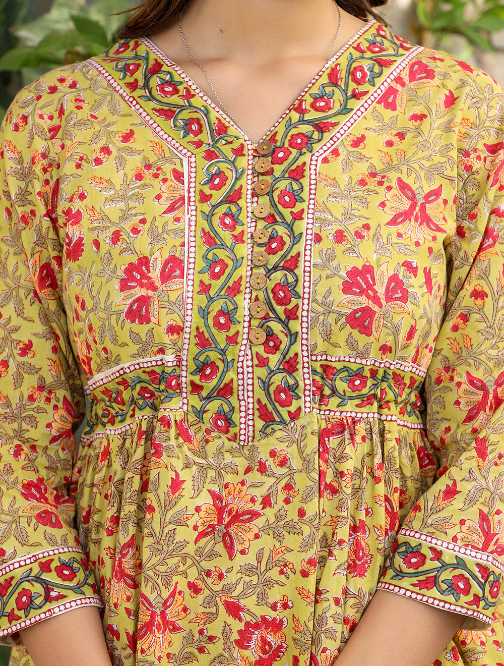 Stylish Mustard Printed Cotton Handblock Dress (pack of 1)