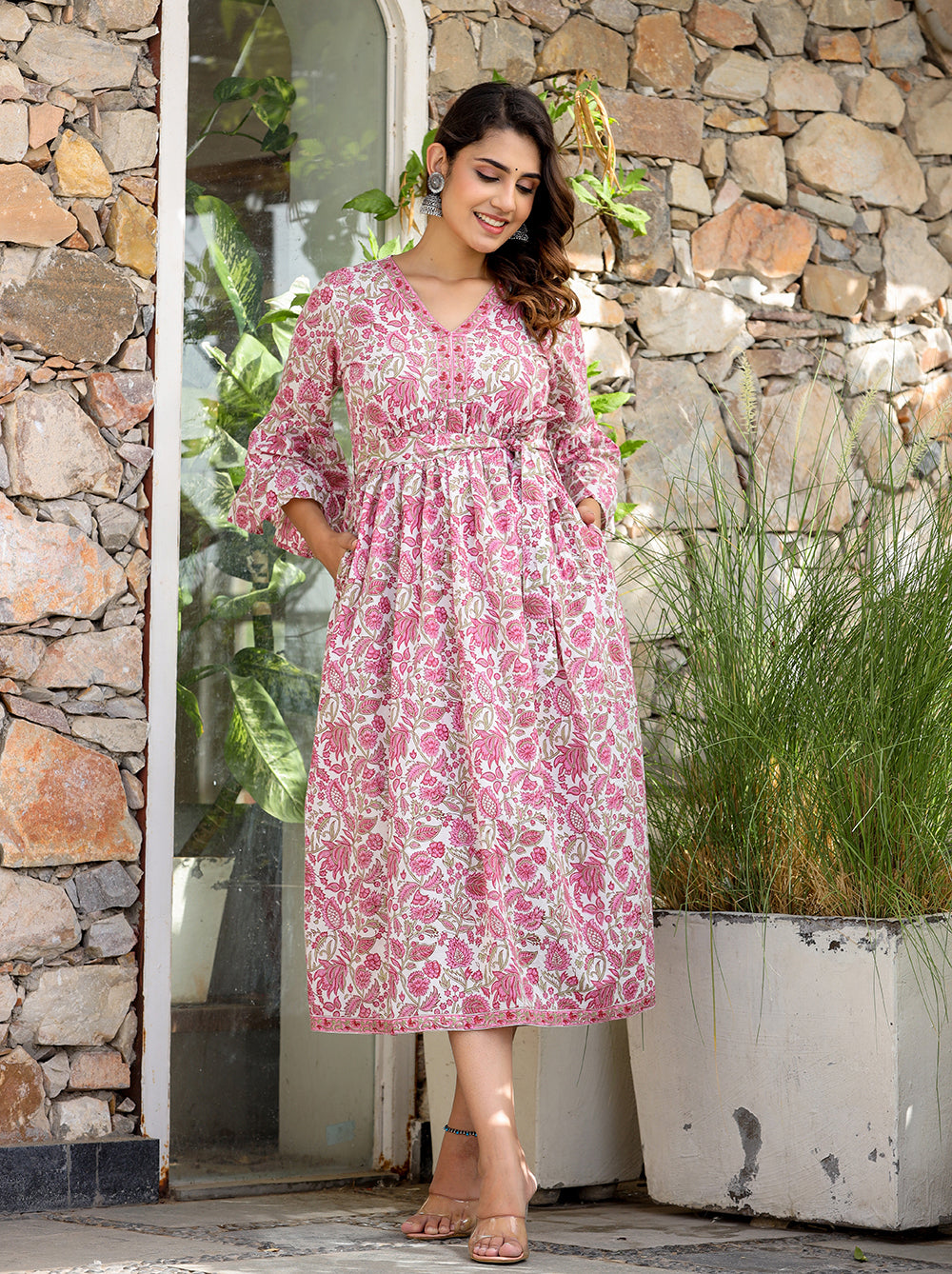 Buy Pink Hand Block Printed Dress Online in India