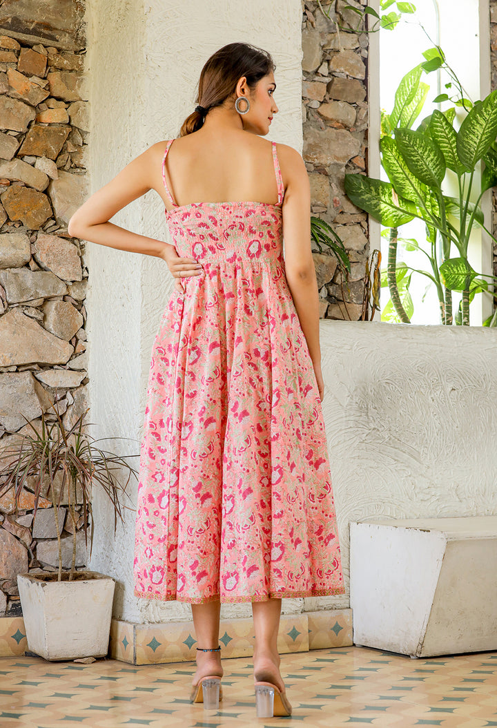 Enchanting Pink Cotton Handblock Dress: A Blend of Grace and Artistry (pack of 1)