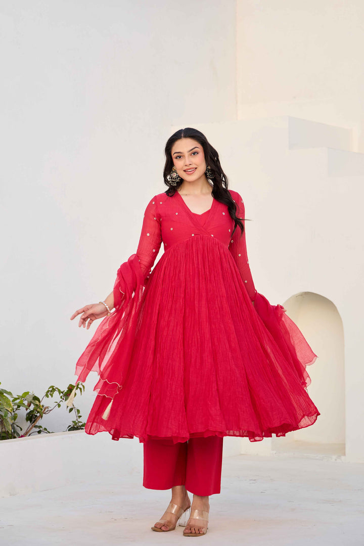 MIRA RED ANARKALI KURTA SET
