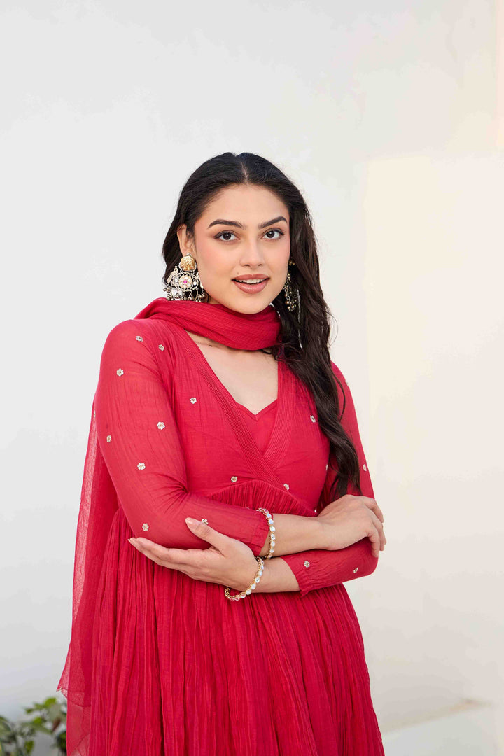 MIRA RED ANARKALI KURTA SET