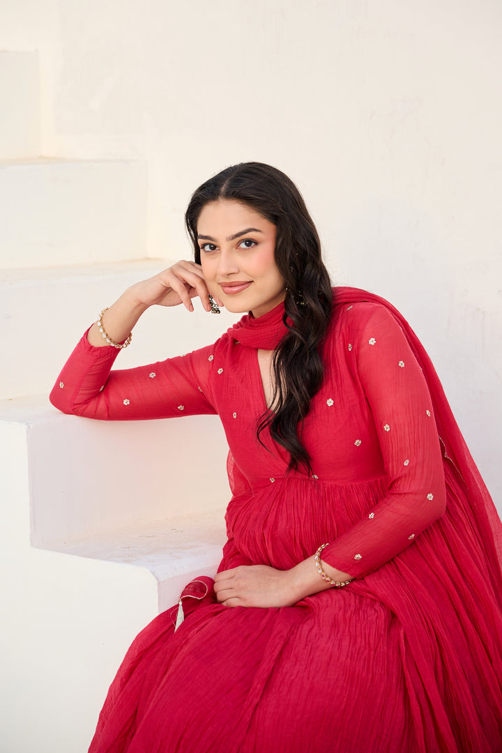 Mira Red Anarkali Kurta Set