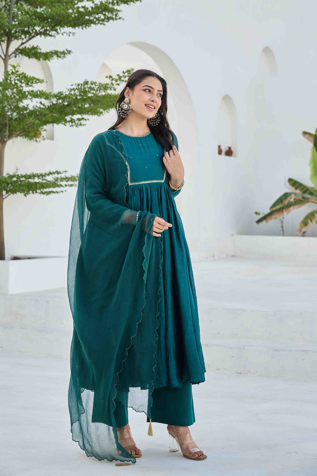 CHANDERI SILK ANARKALI KURTA SET