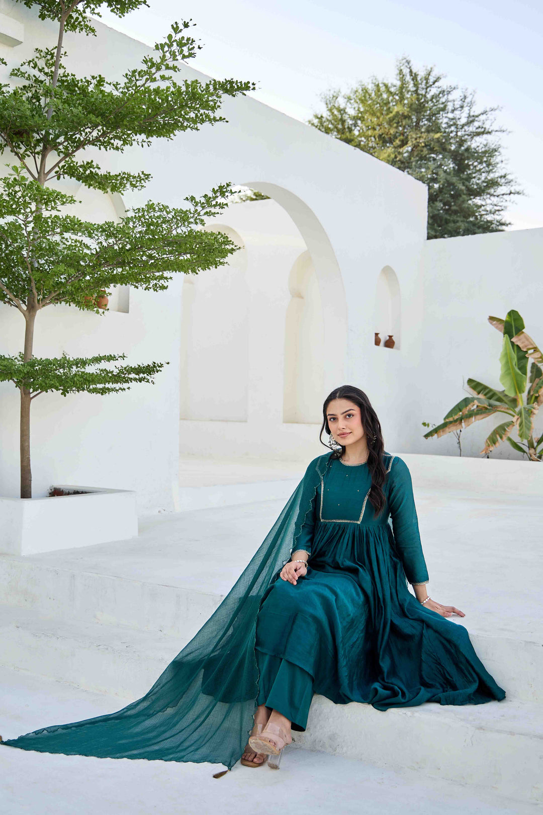 CHANDERI SILK ANARKALI KURTA SET