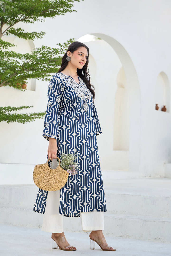 Noor Blue Chikankari Embroidered Kurta