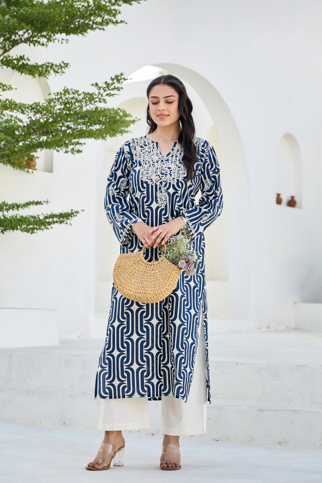 Noor Blue Chikankari Embroidered Kurta