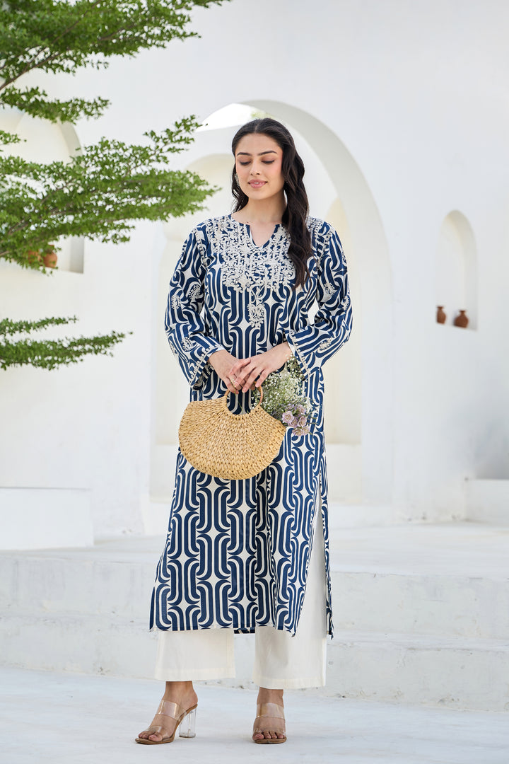 Noor Blue Chikankari Embroidered Kurta