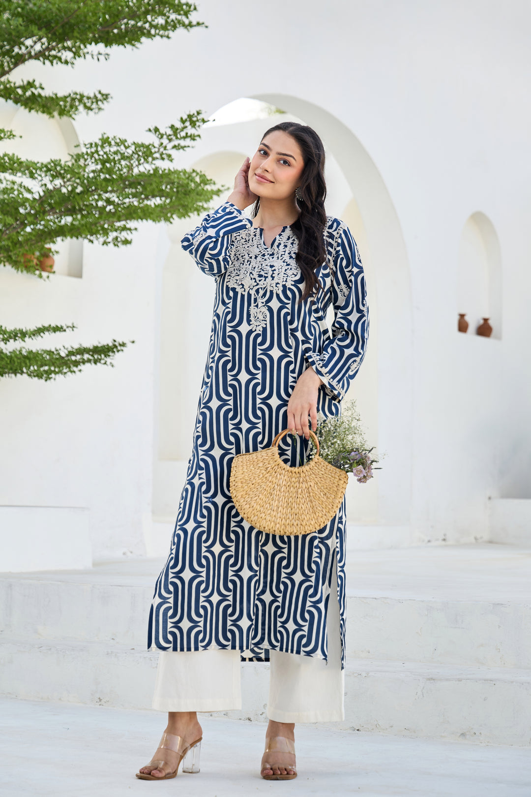 Noor Blue Chikankari Embroidered Kurta