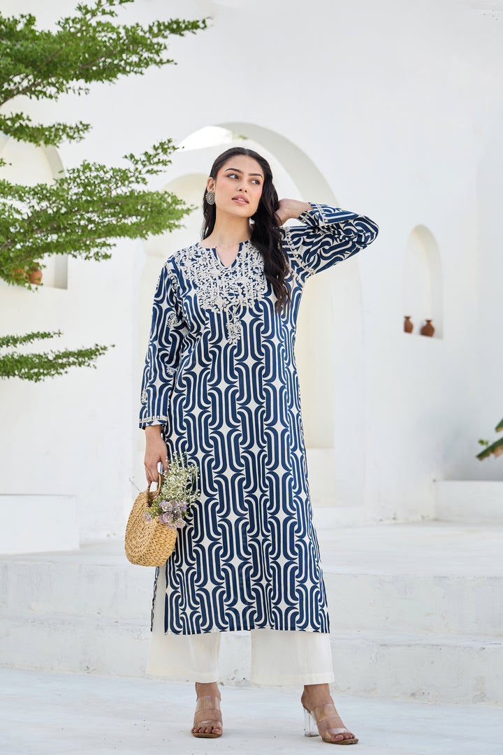 Noor Blue Chikankari Embroidered Kurta