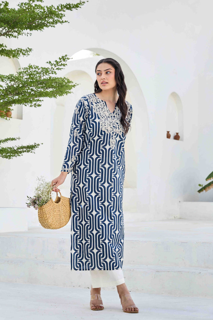 NOOR BLUE CHIKANKARI EMBROIDERED KURTA