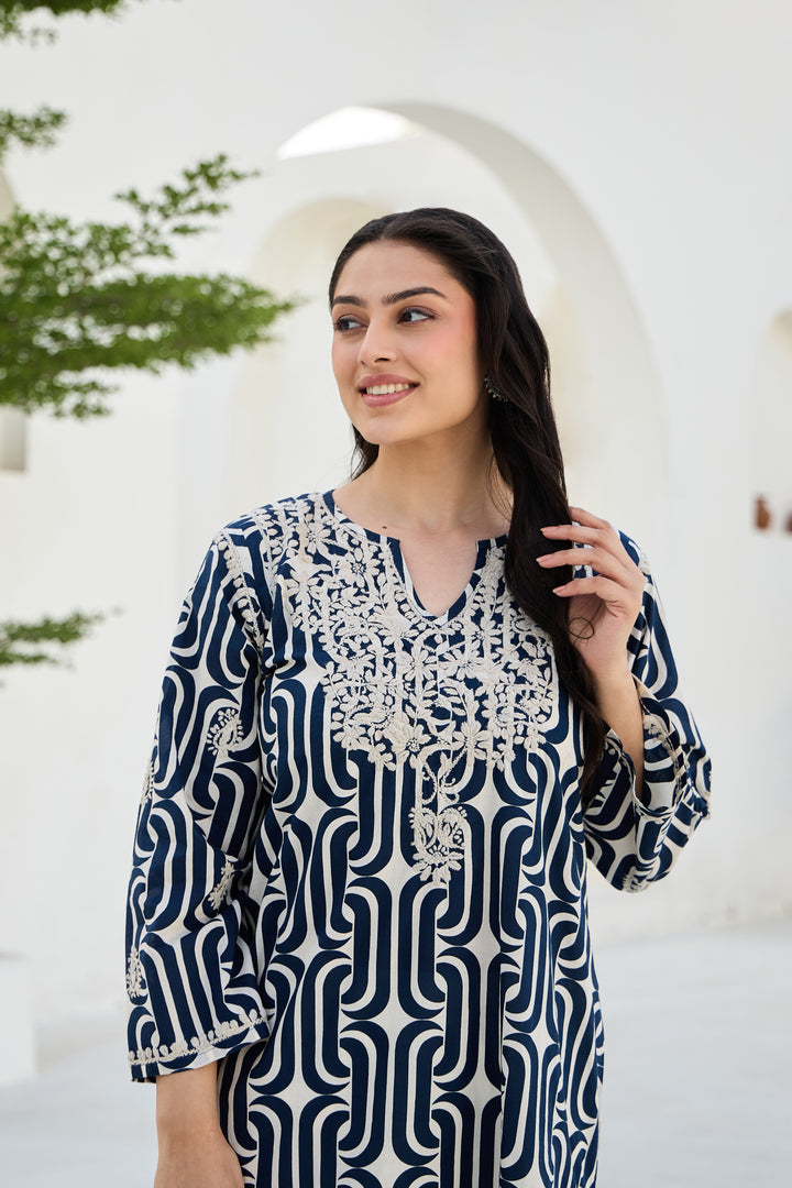 Noor Blue Chikankari Embroidered Kurta