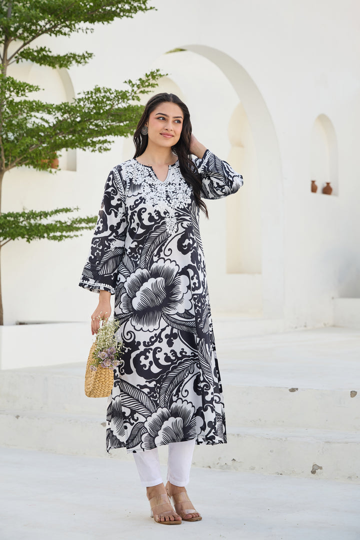 Noor Black Chikankari Embroidered Kurta