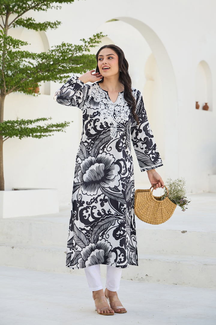 Noor Black Chikankari Embroidered Kurta