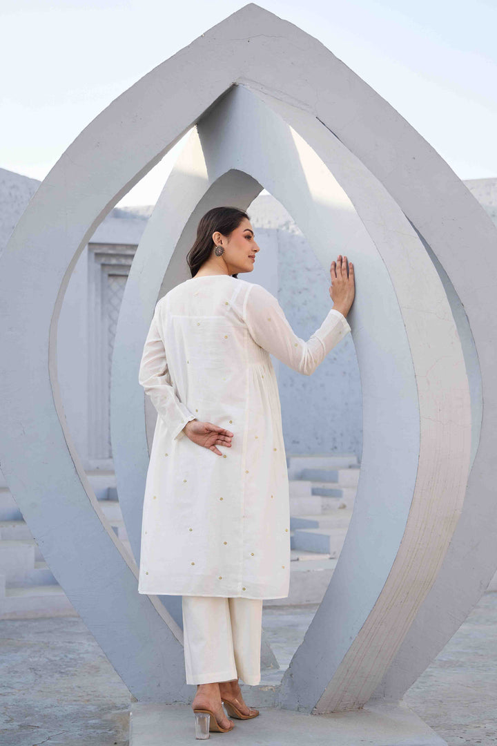 COTTON MUL EMBROIDERED KURTA SET