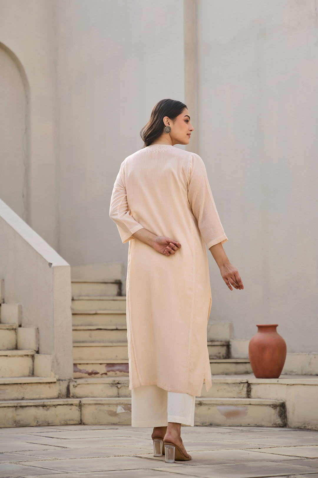 Noor Peach Chikankari Embroidered Kurta