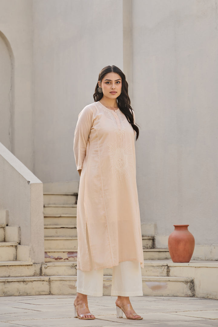 Noor Peach Chikankari Embroidered Kurta