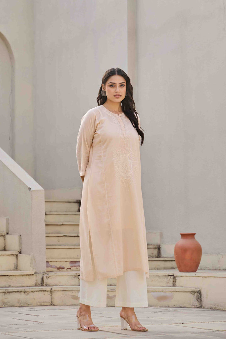 NOOR PEACH CHIKANKARI EMBROIDERED KURTA