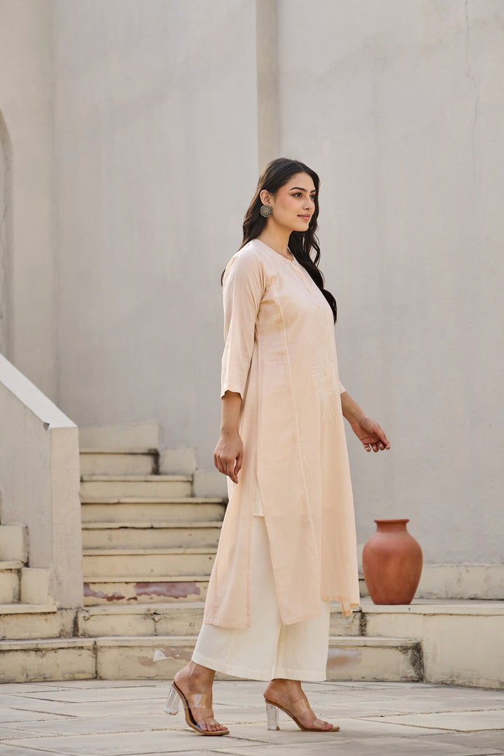 Noor Peach Chikankari Embroidered Kurta