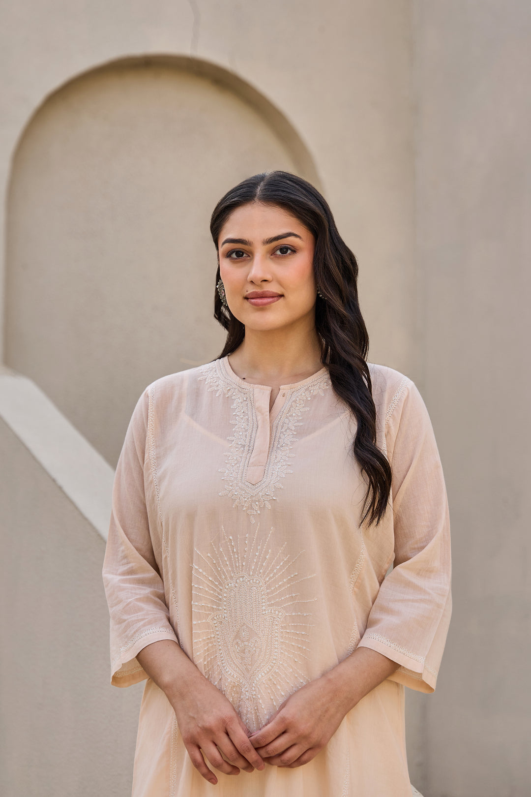 Noor Peach Chikankari Embroidered Kurta