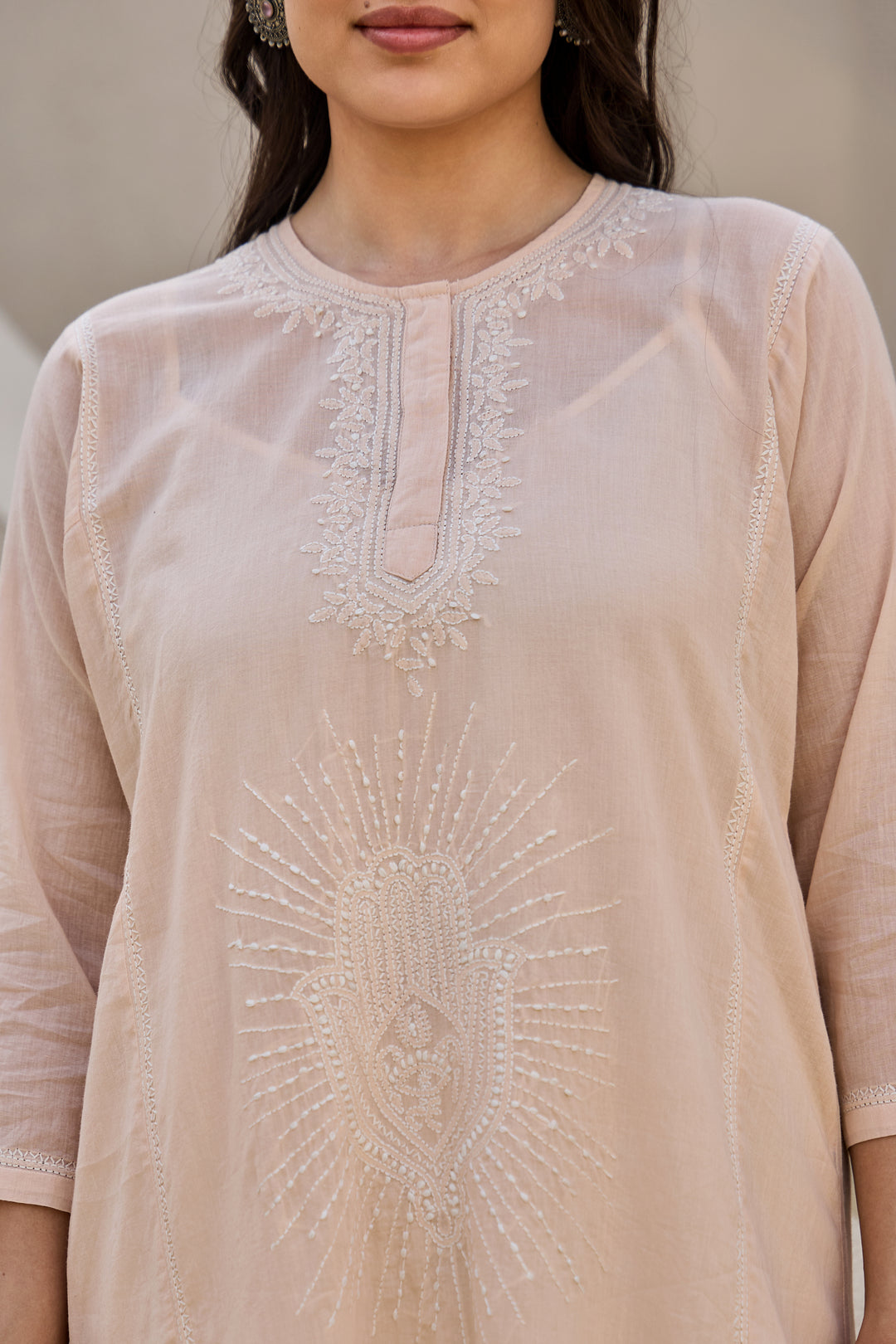 Noor Peach Chikankari Embroidered Kurta