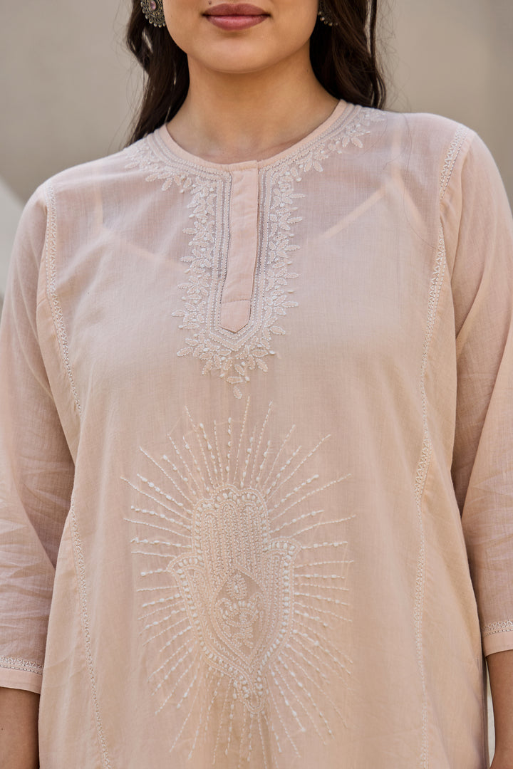Noor Peach Chikankari Embroidered Kurta