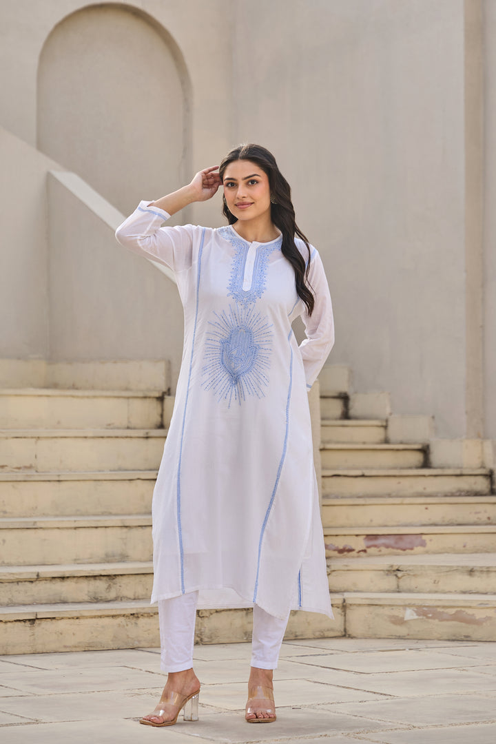 Noor White Chikankari Embroidered Kurta