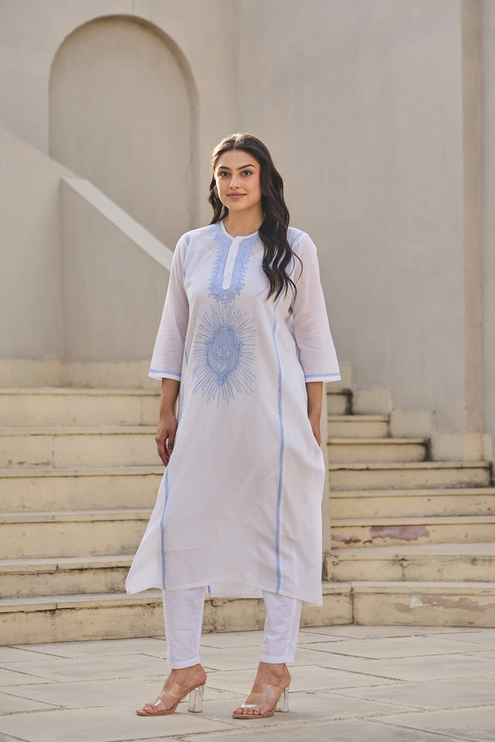 Noor White Chikankari Embroidered Kurta