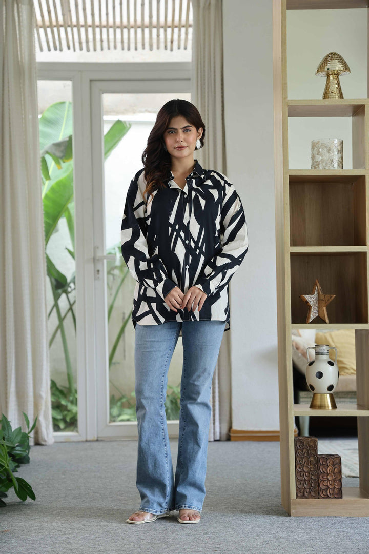 Sara Poplin Black Cotton Shirt