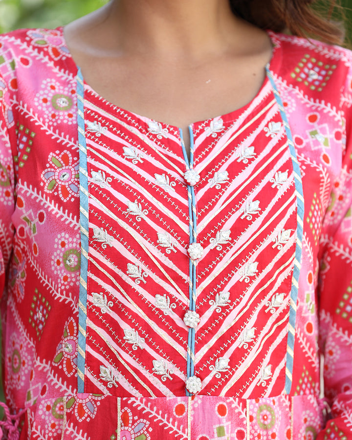 Pink Embroidered Cotton Kurta Pant Set With Dupatta (Set of 3)